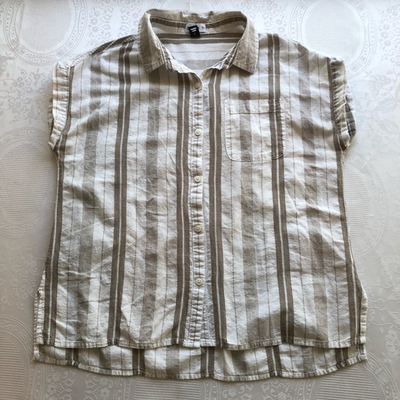 Dash Women’s Size L Tan/White Sleeveless Bohemian Style Blouse Button-Up Shirt - Picture 13 of 16